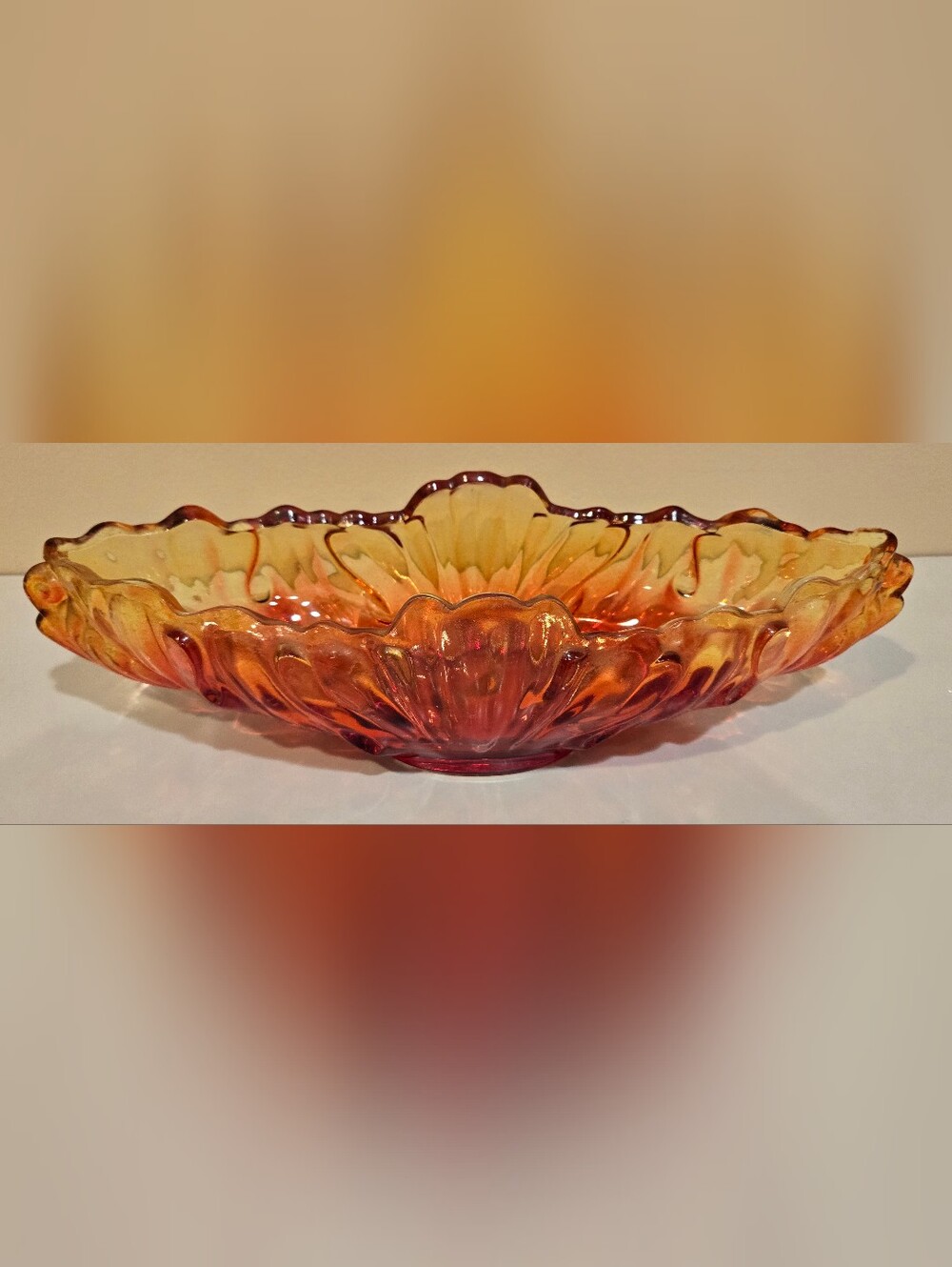 Amber-Orange Viking Glass Decorative Gondola Bowl - Home Art Accent
